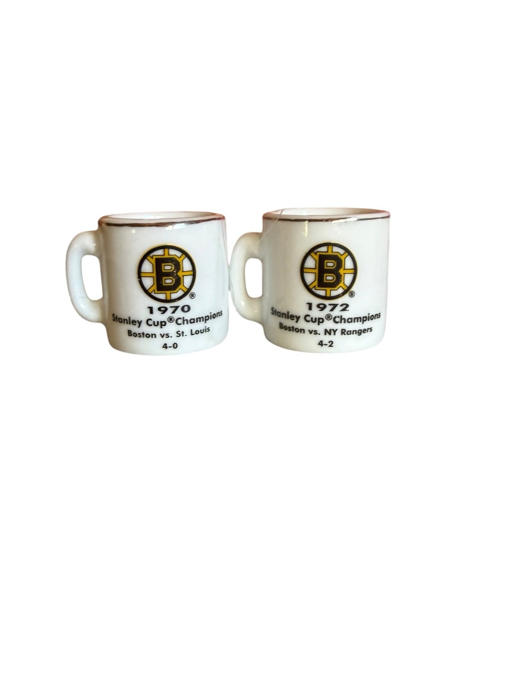 Vintage Boston Bruins White Commemorative 1970 & 1972 Mini Mugs - Set of 2
